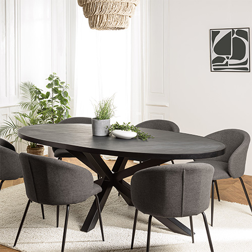 Table à manger ovale plateau noir effet pierre 220 cm - Basile