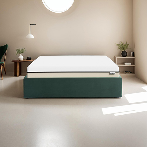 Ensemble lit coffre 140x190 en velours vert Handy + Matelas Hybride à ressorts ensachés et mémoire de forme - Spring Elite