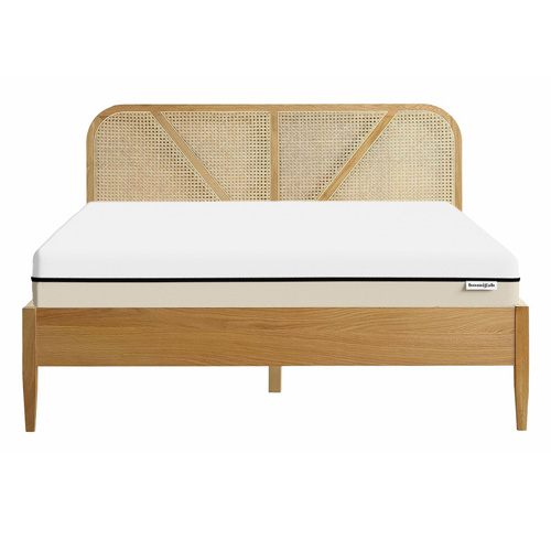 Ensemble lit 140x190 en bois et cannage Leonie + Matelas Hybride à ressorts ensachés et mémoire de forme - Spring Elite