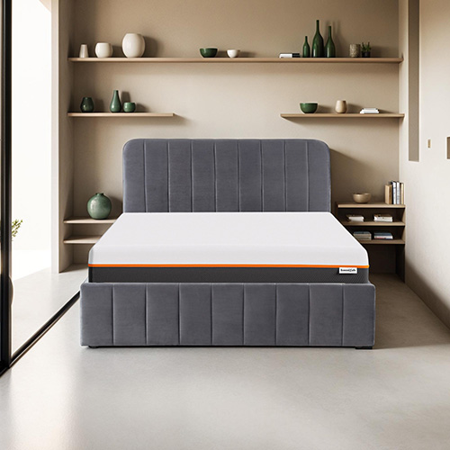 Ensemble lit coffre 140x190 en velours gris anthracite Ava + Matelas mousse gel mémoire de forme, double confort - Dual Confort