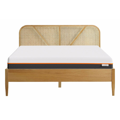 Ensemble lit 160x200 en bois et cannage Leonie + Matelas mousse gel à mémoire de forme, double confort - Dual Confort