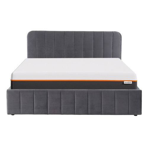 Ensemble lit coffre 160x200 en velours gris anthracite Ava + Matelas mousse gel mémoire de forme, double confort - Dual Confort