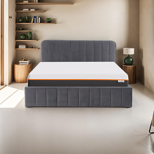 Ensemble lit coffre 160x200 en velours gris anthracite Ava + Matelas mousse gel mémoire de forme, double confort - Dual Confort