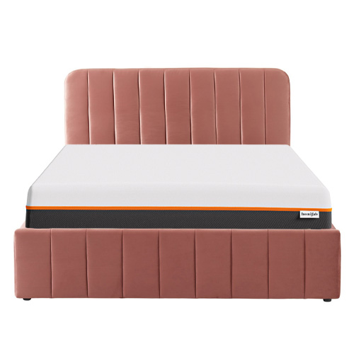 Ensemble lit coffre 160x200 en velours rose blush Ava + Matelas mousse gel à mémoire de forme, double confort - Dual Confort