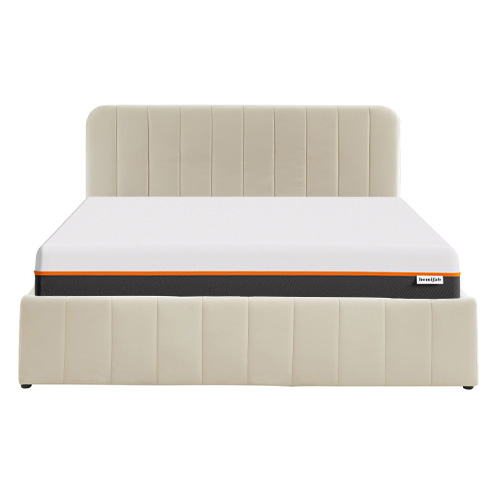 Ensemble lit coffre 160x200 en velours beige Ava + Matelas mousse gel à mémoire de forme, double confort - Dual Confort