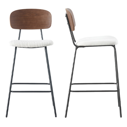 Lot de 2 tabourets de bar en velours côtelé beige - Dany