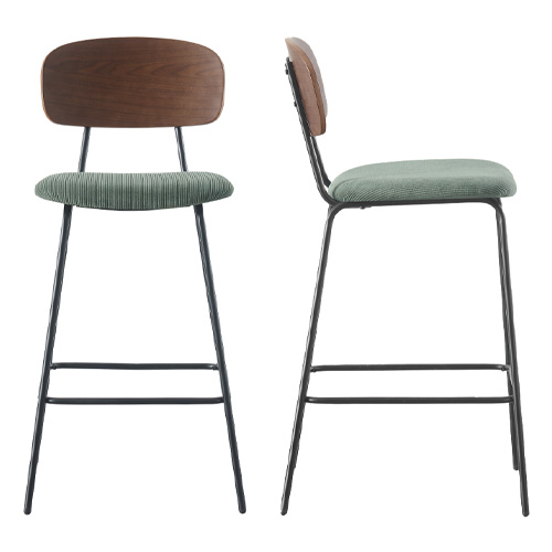 Lot de 2 tabourets de bar en velours côtelé vert kaki - Dany