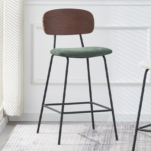 Lot de 2 tabourets de bar en velours côtelé vert kaki - Dany