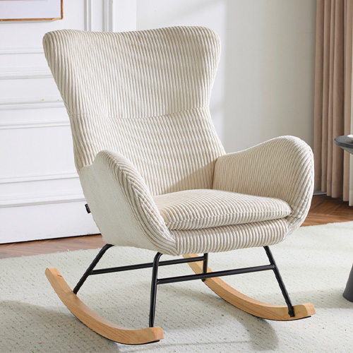 Rocking-chair en velours côtelé beige - Béa