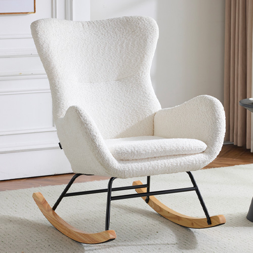 Rocking-chair en tissu bouclé beige - Béa