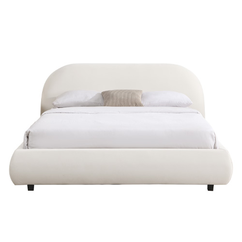 Lit adulte 140x190 cm avec sommier et tête de lit arrondie en velours beige - Maddie