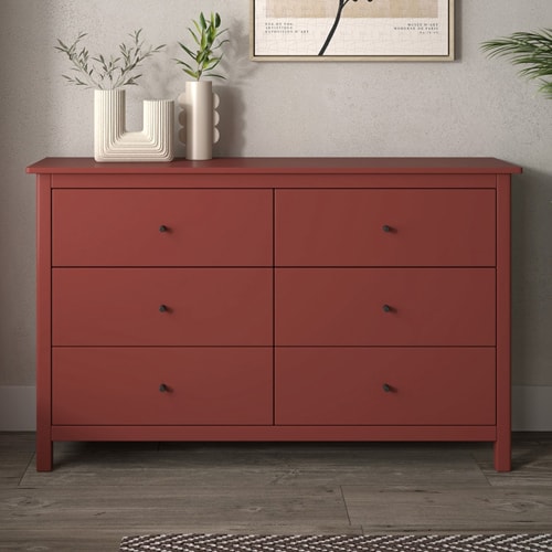 Commode 6 tiroirs en bois massif rouge 130 cm - Macha