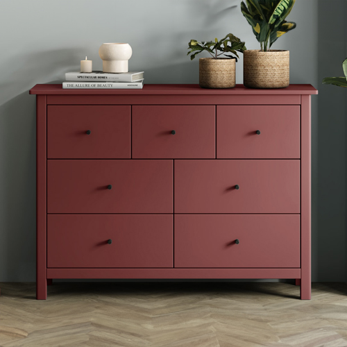 Commode 7 tiroirs en bois massif rouge 110 cm - Macha