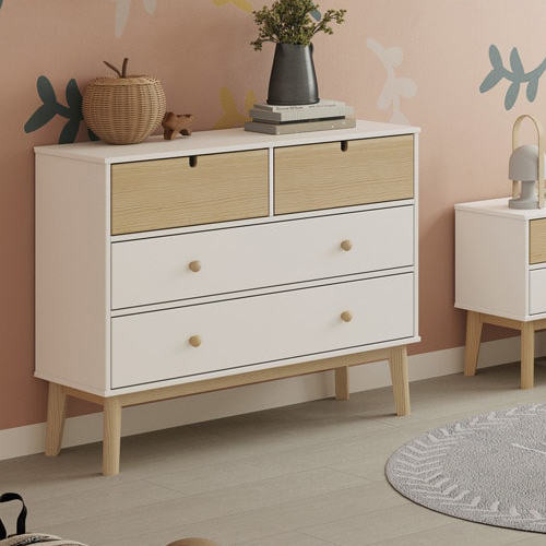 Commode enfant 4 tiroirs en bois blanc 100 cm - Lucy