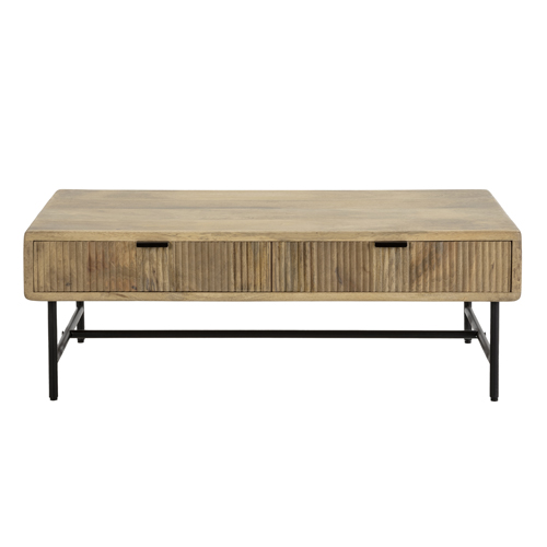 Table basse rectangulaire 2 tiroirs en bois de manguier 120cm - Sanja