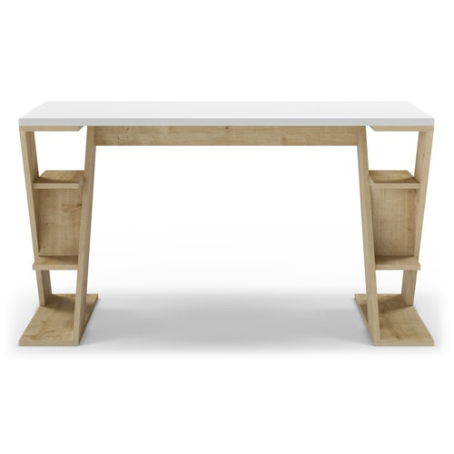 Bureau blanc avec piètement en bois massif 137 cm - Milan