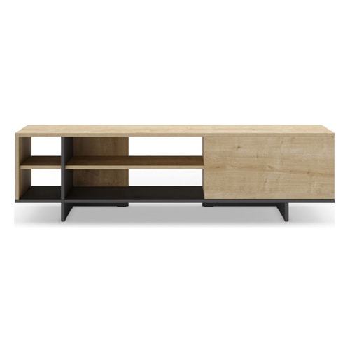 Meuble TV 1 porte décor chêne et noir 160 cm - Alicia