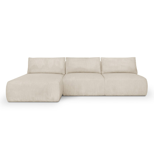 Canapé d'angle à gauche convertible 4 places avec coffre de rangement en velours côtelé beige - Jasper