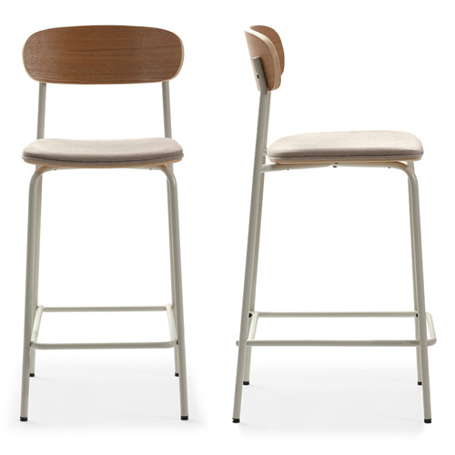 Lot de 2 tabourets de bar en tissu beige et effet bois - Svala