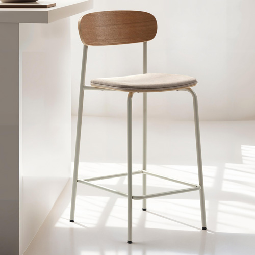 Lot de 2 tabourets de bar en tissu beige et effet bois - Svala