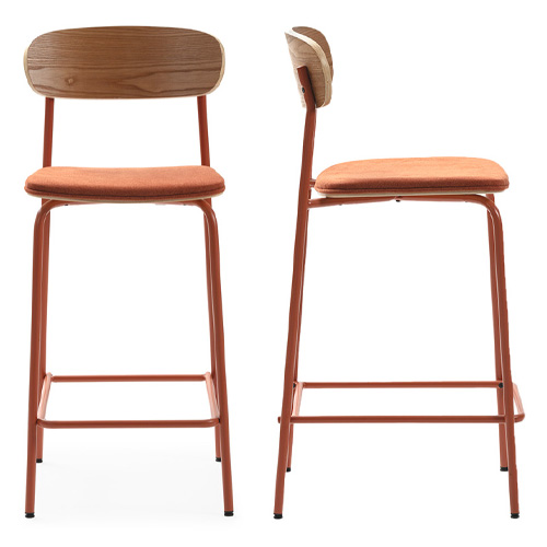Lot de 2 tabourets de bar en tissu terracotta et effet bois - Svala