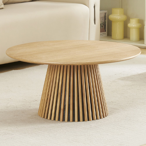 Table basse ronde en bois piètement cannelé - 80 cm - Ada