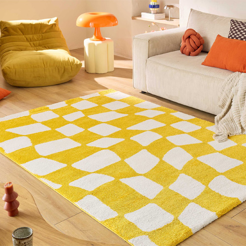 Tapis rétro à damier jaune 160x230 cm - Nahia