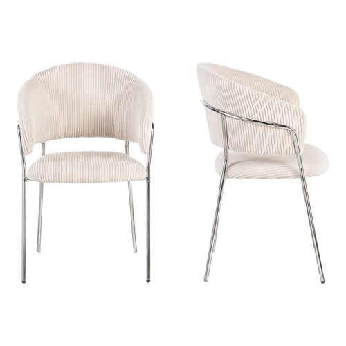 Lot de 2 chaises en velours côtelé beige et piètement chromé - Isya