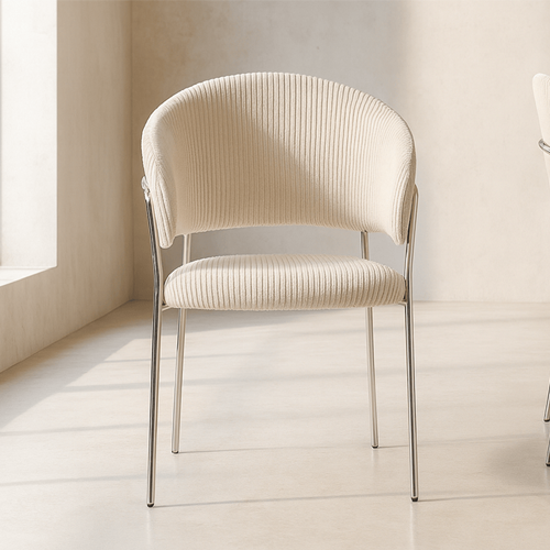 Lot de 2 chaises en velours côtelé beige et piètement chromé - Isya