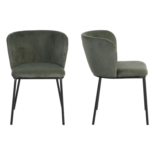 Lot de 2 chaises en velours côtelé vert kaki - Toma