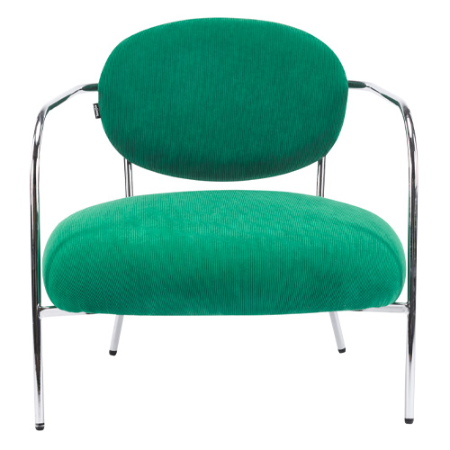 Fauteuil en velours côtelé vert électrique et piètement chromé - Léon