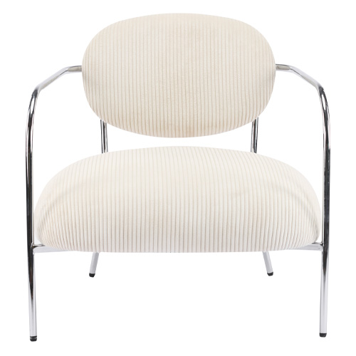Fauteuil en velours cotelé beige et piètement chromé - Léon