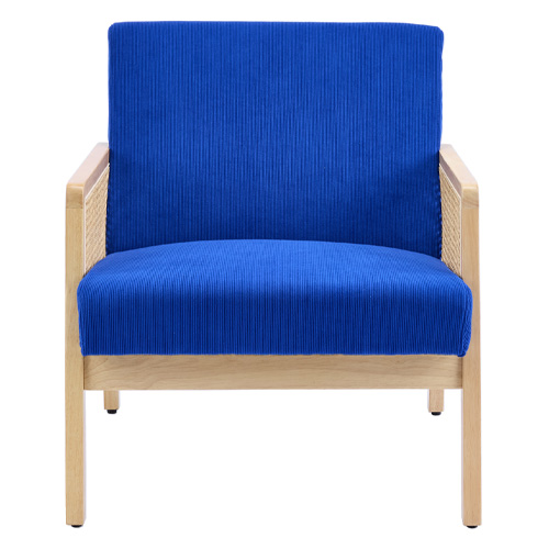 Fauteuil en cannage et velours côtelé bleu électrique - Mani