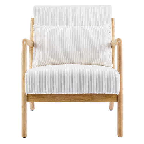 Fauteuil en bois et velours fines côtes beige - Lanna