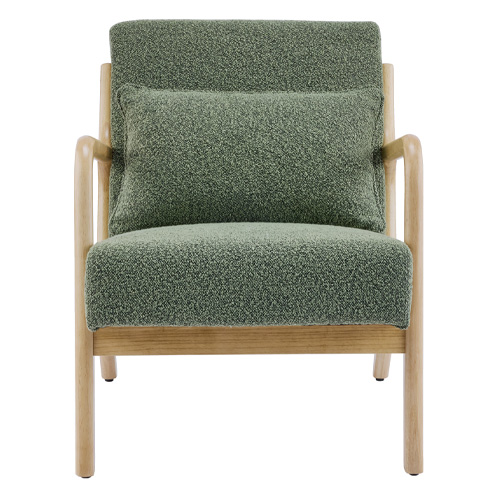 Fauteuil en bois et tissu bouclé vert - Lanna