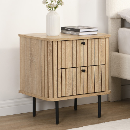 Table de chevet 2 tiroirs rainurés couleur chêne L50xH55 cm - Solna