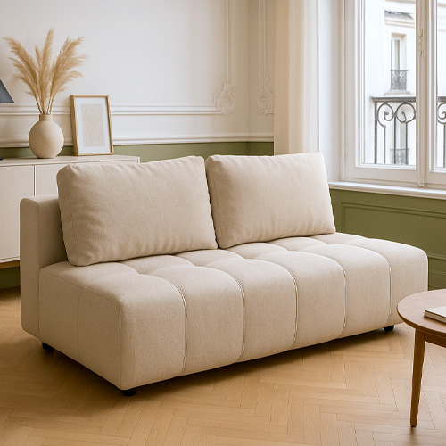 Canapé convertible 3 places en tissu beige - Sacha