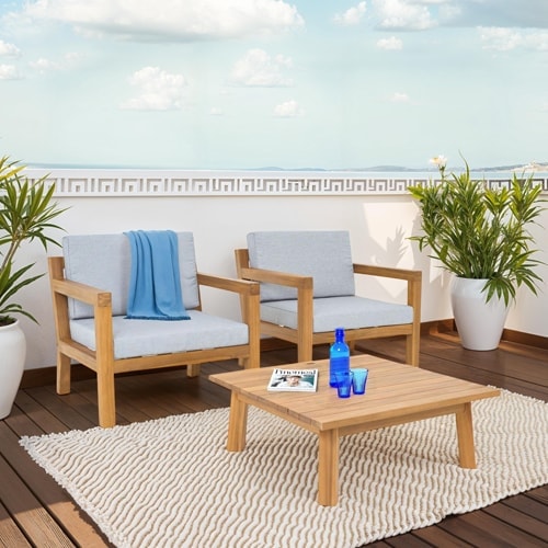 Salon de jardin 2 places en bois FSC - 2 fauteuils et table basse - Palau