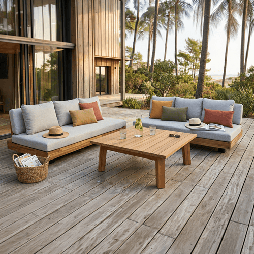 Salon de jardin 6 places en bois FSC - 2 Canapés 3 pl. - Capri