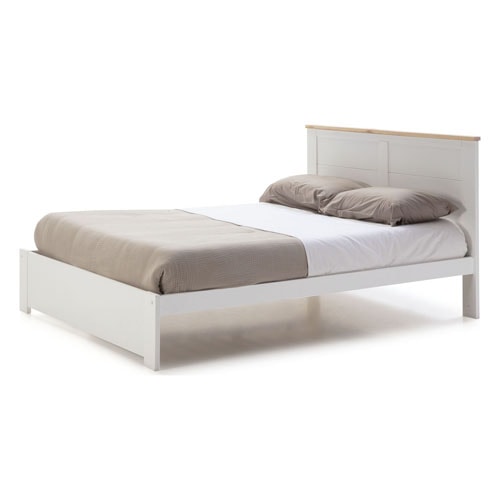 Lit adulte 140x190 cm avec tête de lit en bois blanc - Nevea