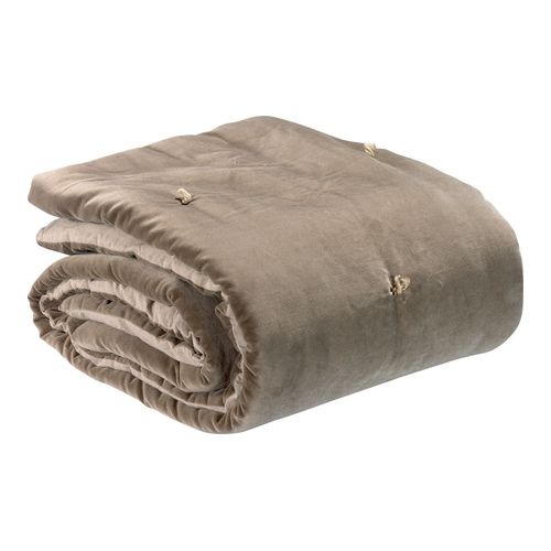 Plaid points noués en velours beige ficelle 140 x 200 cm - Elise