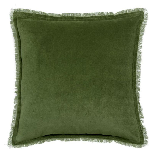 Coussin à frange en velours vert eucalyptus 45 x 45 cm - Fara