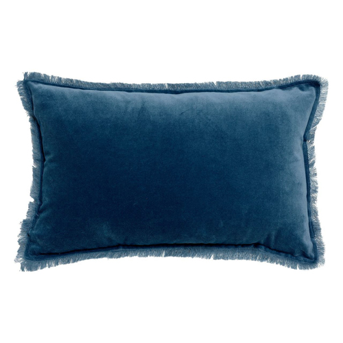 Coussin à frange en velours bleu touareg 30 x 50 cm - Fara