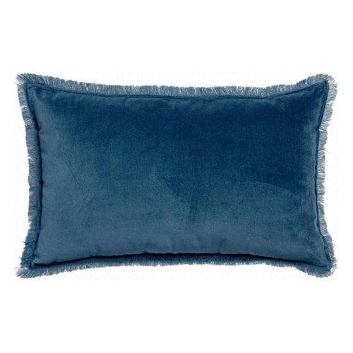 Coussin à frange en velours bleu touareg 40 x 65 cm - Fara