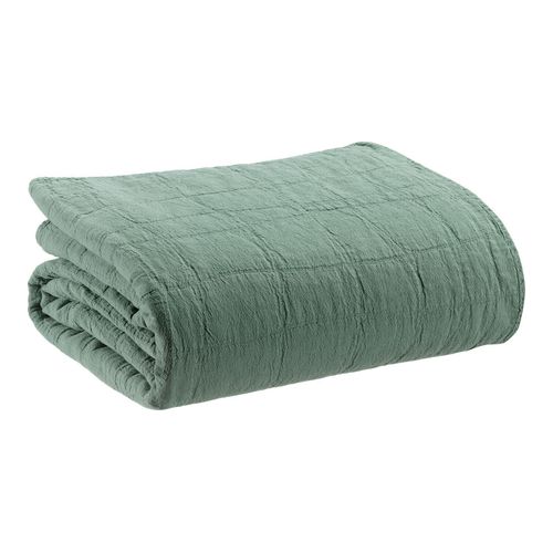 Plaid en coton vert de gris 140 x 200 cm - Titou