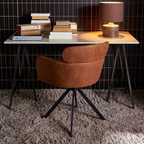 Lot de 2 fauteuils de table pivotants en simili cognac - Fenne