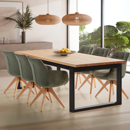 Table à manger rectangulaire en bois, piètement noir, 220 cm - Line