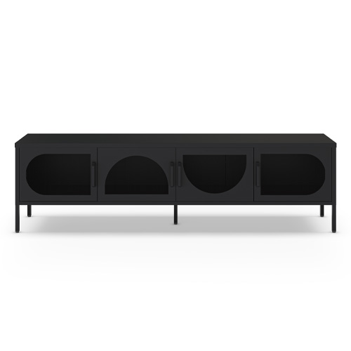 Meuble TV 4 portes en métal noir 180 cm - Inoa
