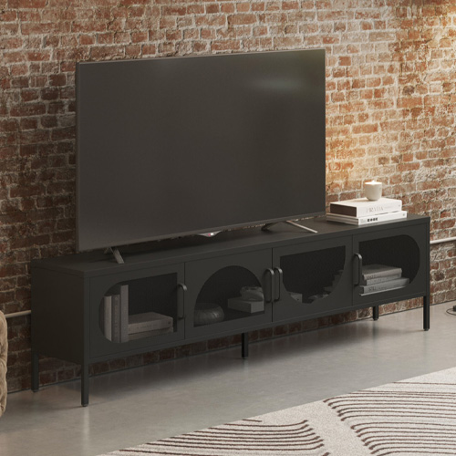 Meuble TV 4 portes en métal noir 180 cm - Inoa