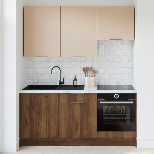 Ensemble de 6 meubles de cuisine - L. 185 cm - noyer brun et cachemire - Sierra Signature